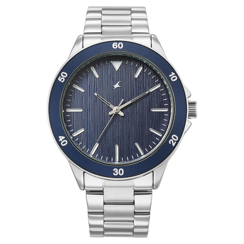 Fastrack Stunners Quartz Analog Blue Dial Black Stainless Steel Strap Watch For Guys 38160KM03