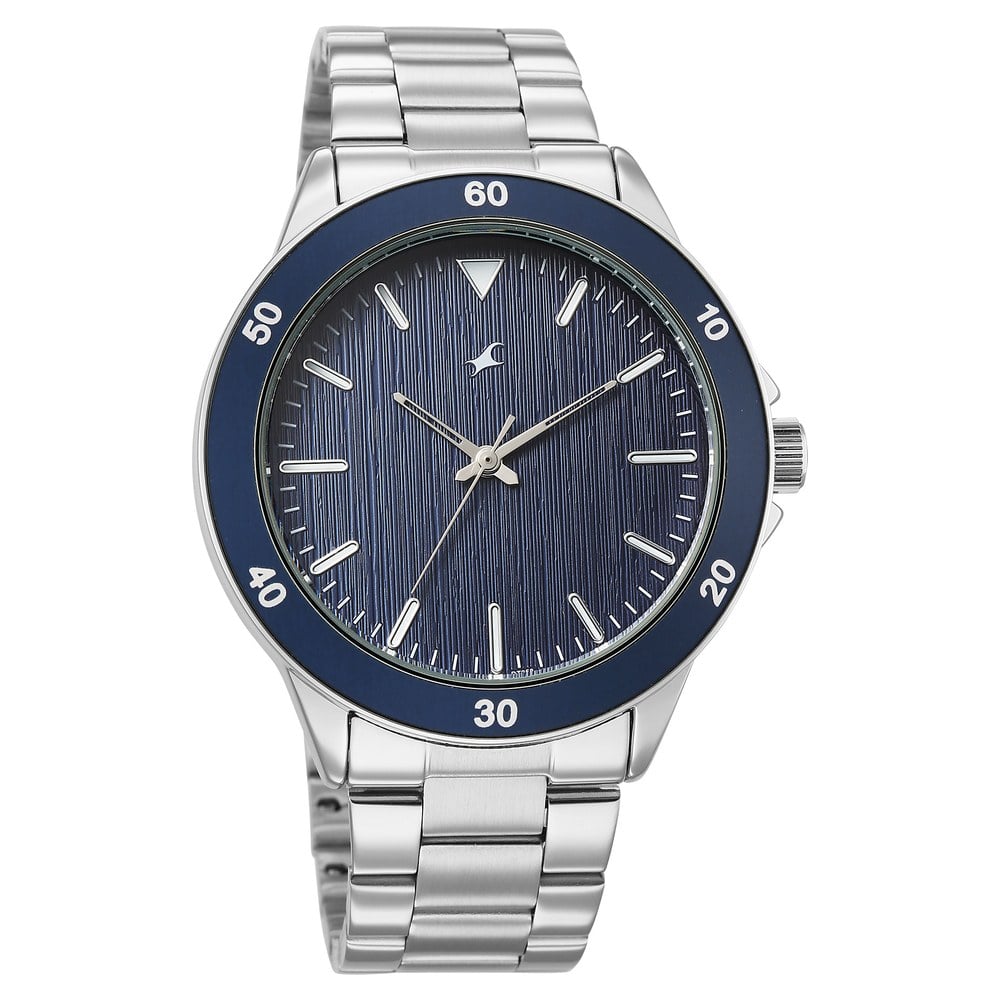 Fastrack Stunners Quartz Analog Blue Dial Black Stainless Steel Strap Watch For Guys 38160KM03