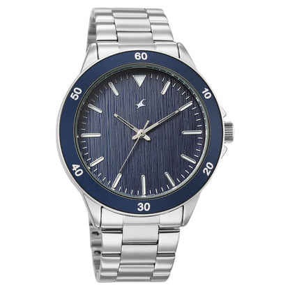 Fastrack Stunners Quartz Analog Blue Dial Black Stainless Steel Strap Watch For Guys 38160KM03