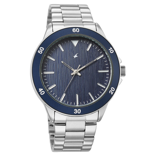 Fastrack Stunners Quartz Analog Blue Dial Black Stainless Steel Strap Watch For Guys 38160KM03