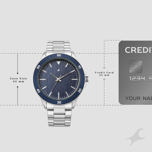 Fastrack Stunners Quartz Analog Blue Dial Black Stainless Steel Strap Watch For Guys 38160KM03