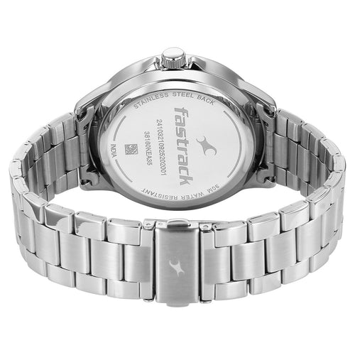 Fastrack Stunners Quartz Analog Blue Dial Black Stainless Steel Strap Watch For Guys 38160KM03