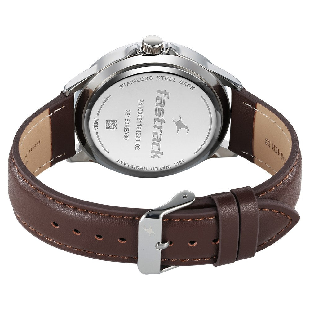 Fastrack Stunners X Quartz Analog Green Dial Leather Strap Watch For Guys 38160SL02