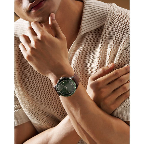 Fastrack Stunners X Quartz Analog Green Dial Leather Strap Watch For Guys 38160SL02