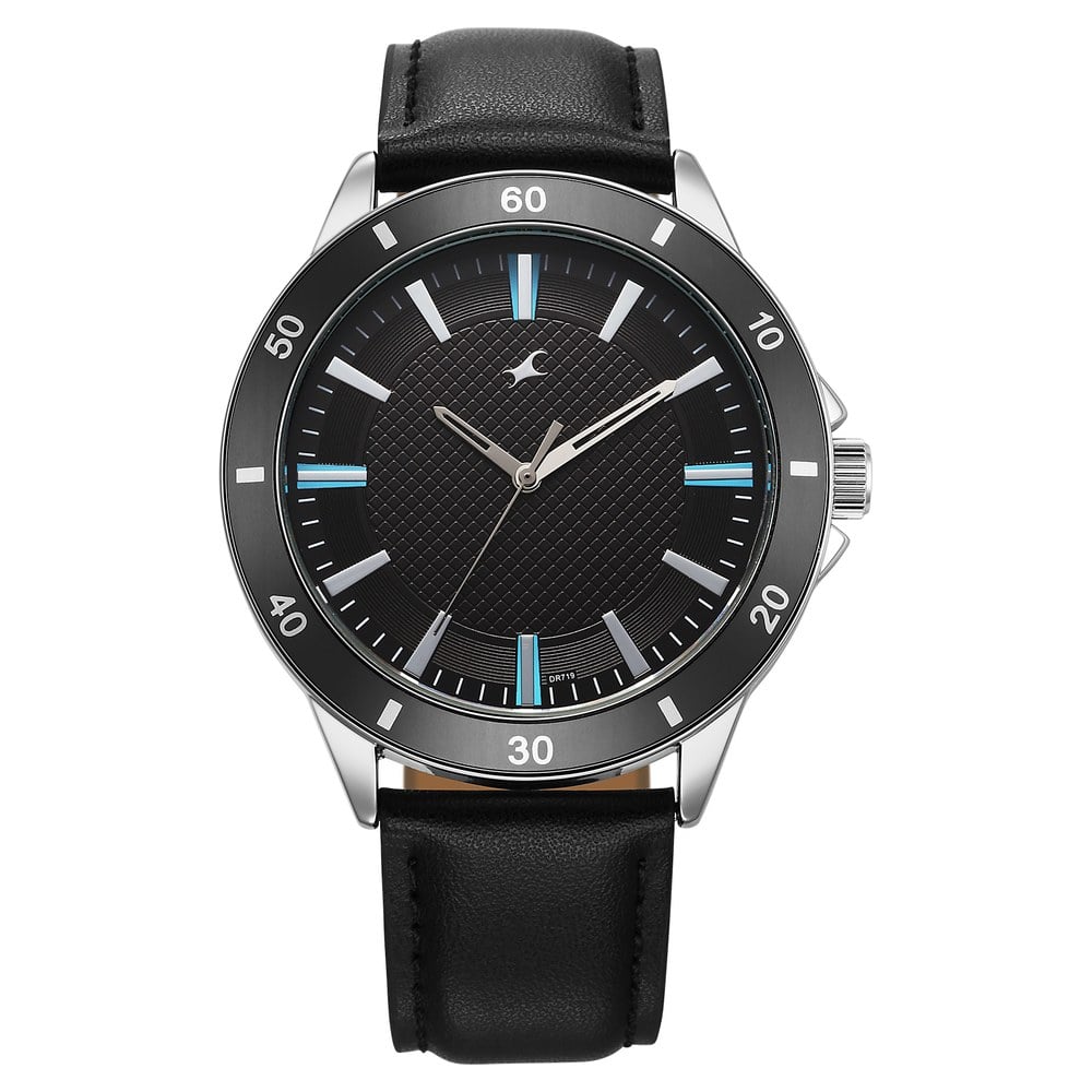 Fastrack Stunners X Quartz Analog Black Dial Leather Strap Watch For Guys 38160SL03