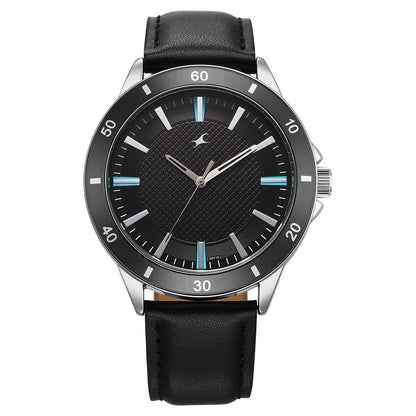 Fastrack Stunners X Quartz Analog Black Dial Leather Strap Watch For Guys 38160SL03