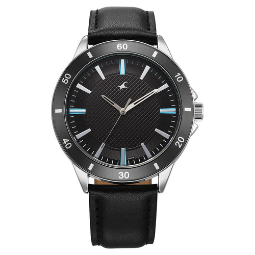 Fastrack Stunners X Quartz Analog Black Dial Leather Strap Watch For Guys NU38160SL03