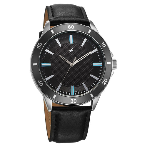 Fastrack Stunners X Quartz Analog Black Dial Leather Strap Watch For Guys NU38160SL03