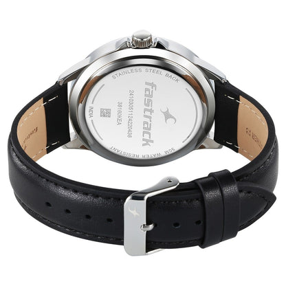 Fastrack Stunners X Quartz Analog Black Dial Leather Strap Watch For Guys NU38160SL03