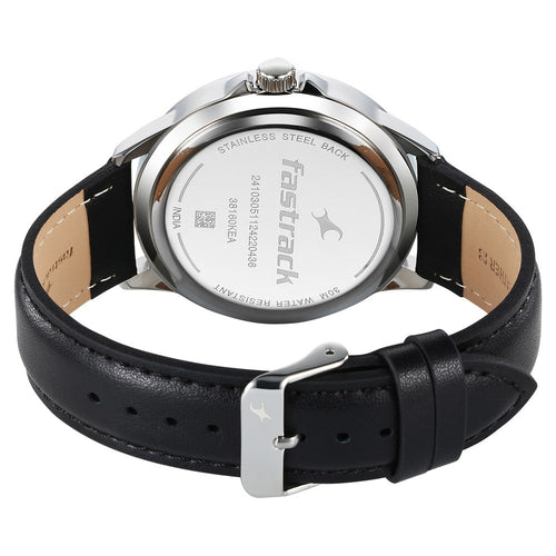 Fastrack Stunners X Quartz Analog Black Dial Leather Strap Watch For Guys NU38160SL03