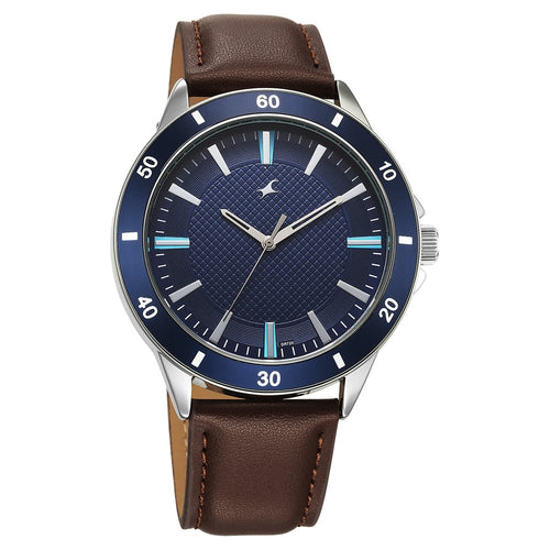 Fastrack Stunners X Quartz Analog Blue Dial Leather Strap Watch For Guys NU38160SL04