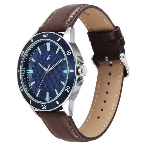 Fastrack Stunners X Quartz Analog Blue Dial Leather Strap Watch For Guys NU38160SL04