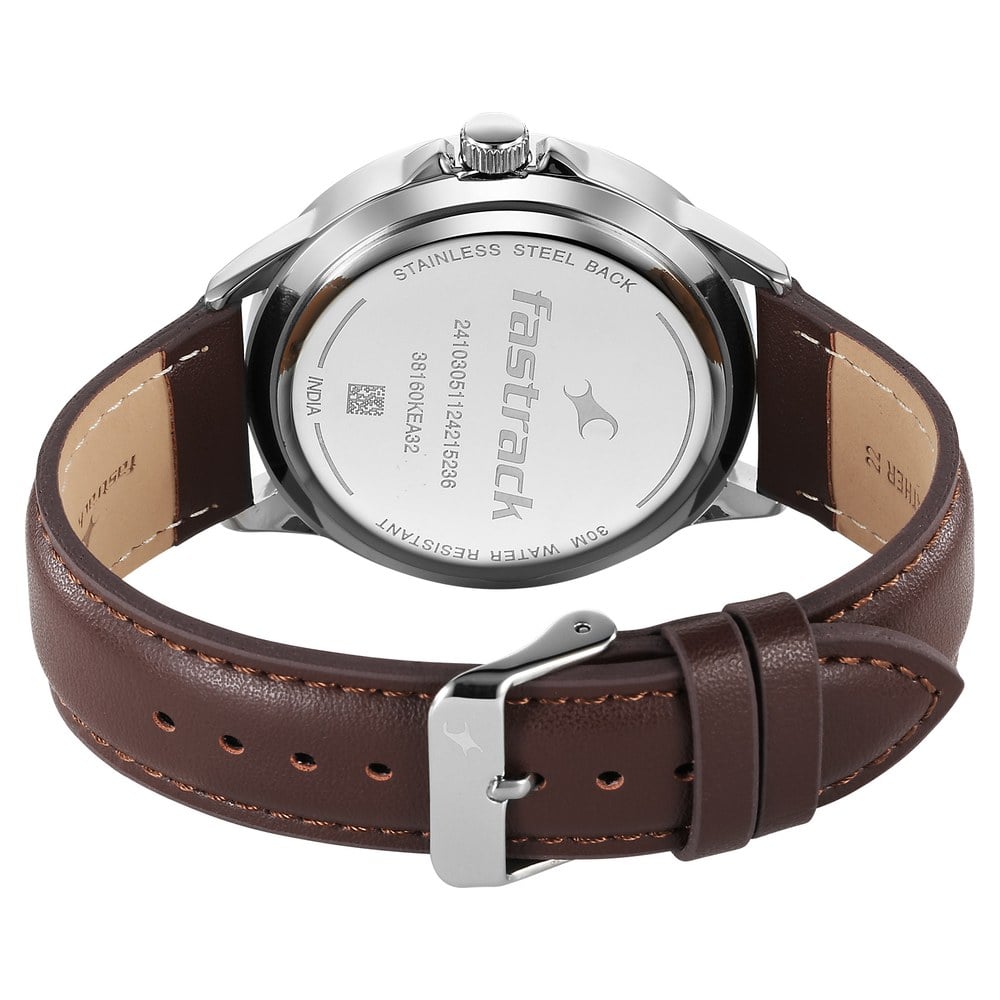 Fastrack Stunners X Quartz Analog Blue Dial Leather Strap Watch For Guys NU38160SL04