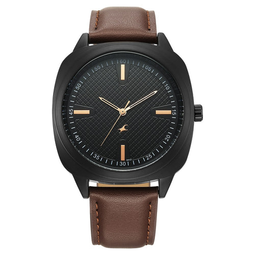 Fastrack Stunners X Quartz Analog Black Dial Leather Strap Watch For Guys 38161NL01