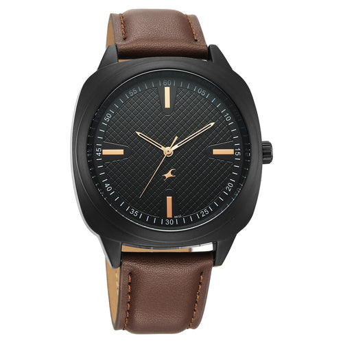 Fastrack Stunners X Quartz Analog Black Dial Leather Strap Watch For Guys 38161NL01