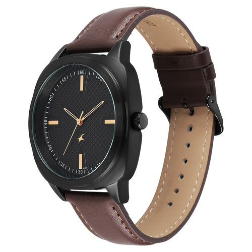 Fastrack Stunners X Quartz Analog Black Dial Leather Strap Watch For Guys 38161NL01