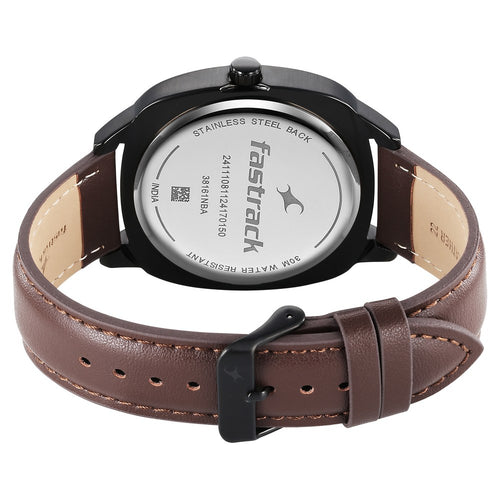 Fastrack Stunners X Quartz Analog Black Dial Leather Strap Watch For Guys 38161NL01