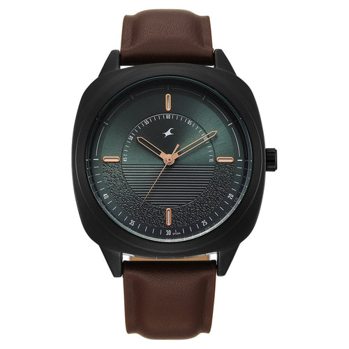 Fastrack Stunners Quartz Analog Green Dial Brown Leather Strap Watch For Guys 38161NL02