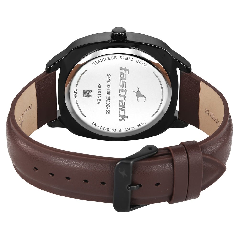 Fastrack Stunners Quartz Analog Green Dial Brown Leather Strap Watch For Guys 38161NL02