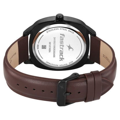 Fastrack Stunners Quartz Analog Green Dial Brown Leather Strap Watch For Guys 38161NL02