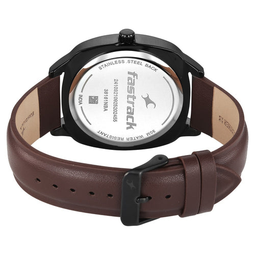 Fastrack Stunners Quartz Analog Green Dial Brown Leather Strap Watch For Guys 38161NL02