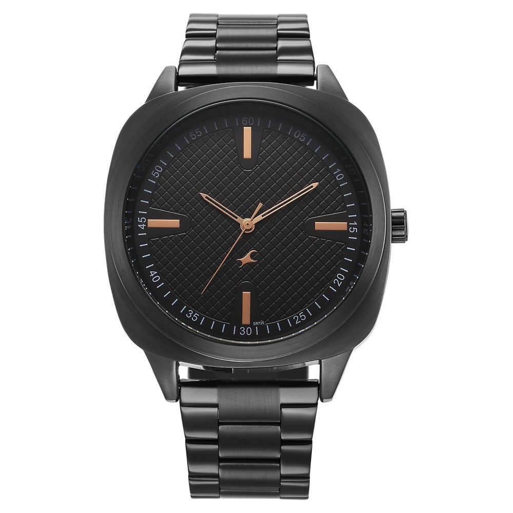 Fastrack Stunners X Quartz Analog Black Dial Stainless Steel Strap Watch For Guys 38161NM01