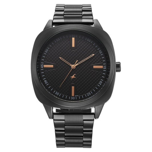 Fastrack Stunners X Quartz Analog Black Dial Stainless Steel Strap Watch For Guys 38161NM01