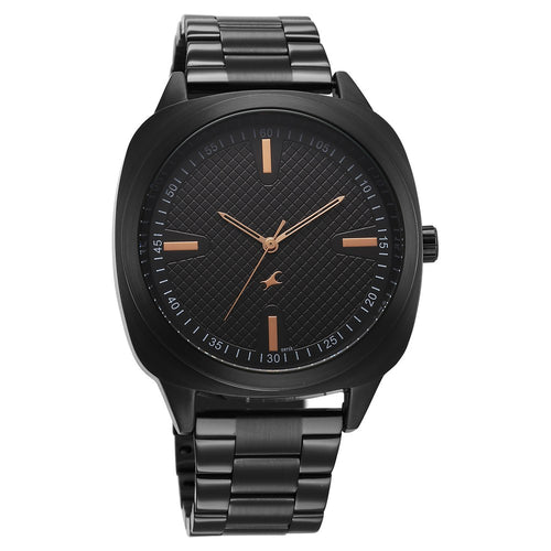 Fastrack Stunners X Quartz Analog Black Dial Stainless Steel Strap Watch For Guys 38161NM01