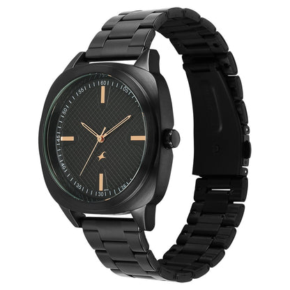 Fastrack Stunners X Quartz Analog Black Dial Stainless Steel Strap Watch For Guys 38161NM01