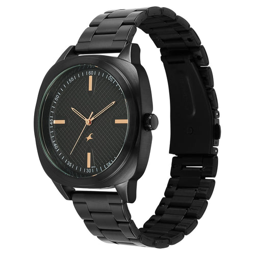 Fastrack Stunners X Quartz Analog Black Dial Stainless Steel Strap Watch For Guys 38161NM01