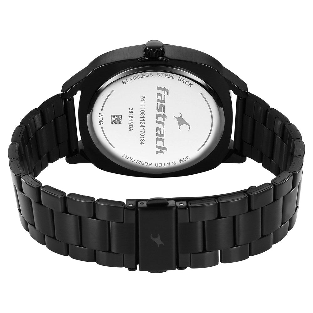 Fastrack Stunners X Quartz Analog Black Dial Stainless Steel Strap Watch For Guys 38161NM01