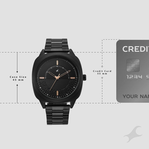 Fastrack Stunners Quartz Analog Black Dial Black Stainless Steel Strap Watch For Guys 38161NM02