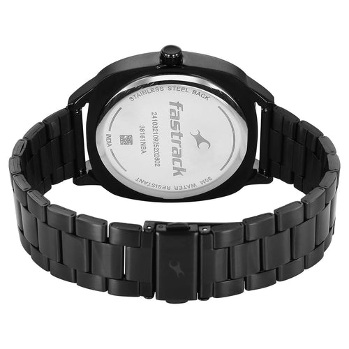 Fastrack Stunners Quartz Analog Black Dial Black Stainless Steel Strap Watch For Guys 38161NM02