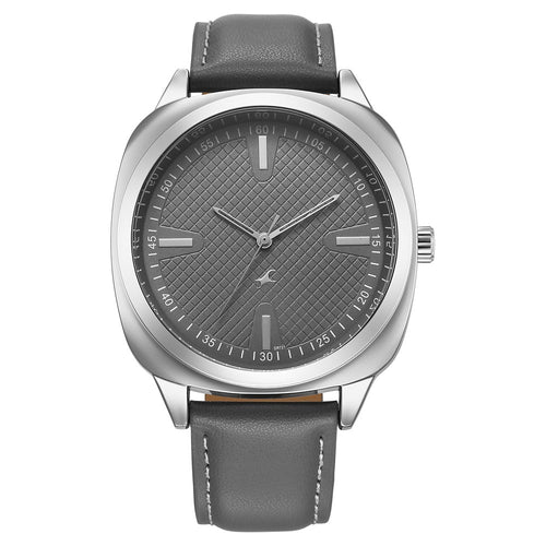 Fastrack Stunners X Quartz Analog Grey Dial Leather Strap Watch For Guys 38161SL01