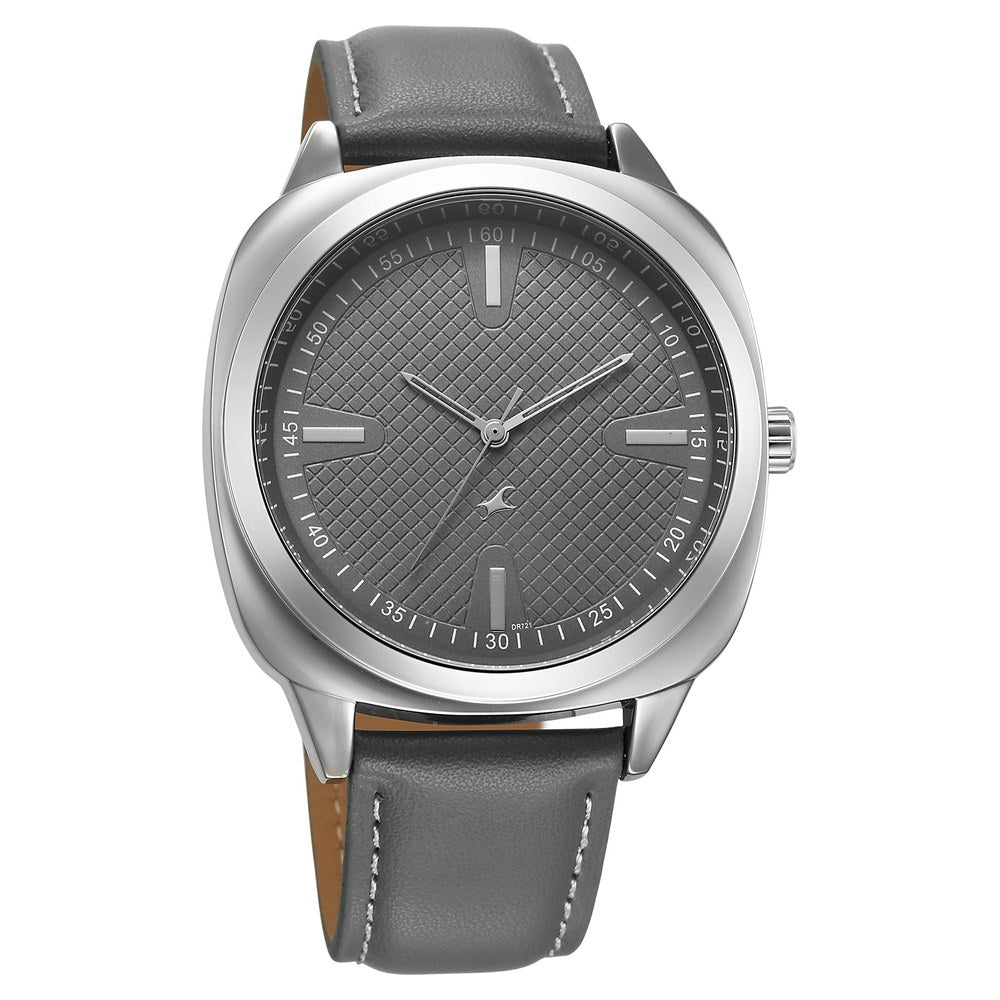 Fastrack Stunners X Quartz Analog Grey Dial Leather Strap Watch For Guys 38161SL01