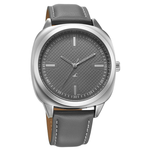 Fastrack Stunners X Quartz Analog Grey Dial Leather Strap Watch For Guys 38161SL01