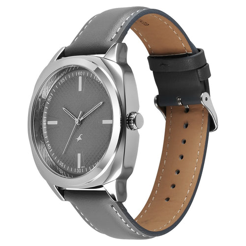 Fastrack Stunners X Quartz Analog Grey Dial Leather Strap Watch For Guys 38161SL01