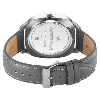 Fastrack Stunners X Quartz Analog Grey Dial Leather Strap Watch For Guys 38161SL01