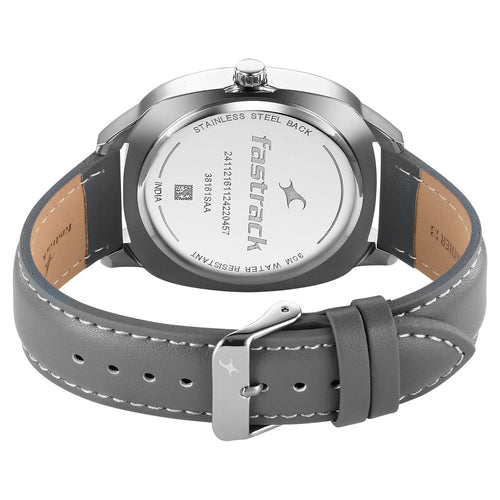Fastrack Stunners X Quartz Analog Grey Dial Leather Strap Watch For Guys 38161SL01