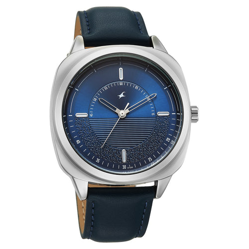 Fastrack Stunners Quartz Analog Blue Dial Grey Leather Strap Watch For Guys 38161SL02
