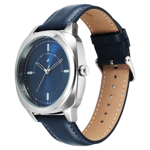 Fastrack Stunners Quartz Analog Blue Dial Grey Leather Strap Watch For Guys 38161SL02