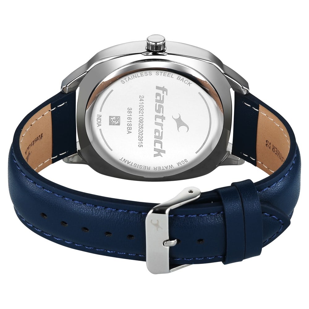 Fastrack Stunners Quartz Analog Blue Dial Grey Leather Strap Watch For Guys 38161SL02