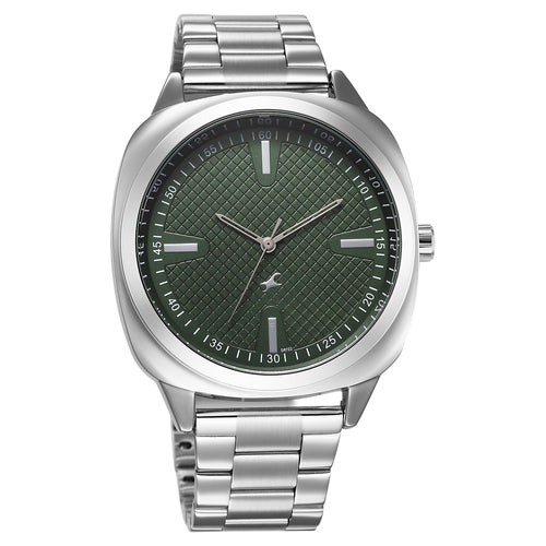 Fastrack Stunners X Quartz Analog Green Dial Stainless Steel Strap Watch For Guys 38161SM01