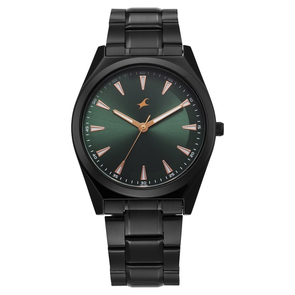 Fastrack Stunners X Quartz Analog Green Dial Stainless Steel Strap Watch For Guys NU38162NM01