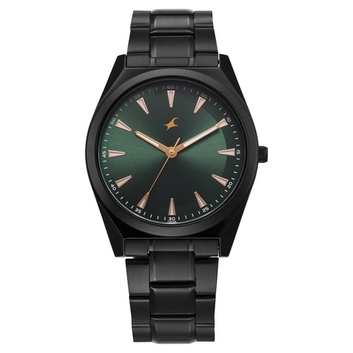Fastrack Stunners X Quartz Analog Green Dial Stainless Steel Strap Watch For Guys NU38162NM01