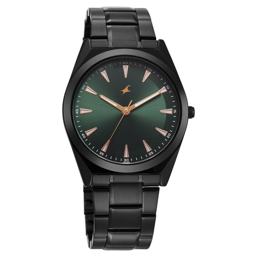 Fastrack Stunners X Quartz Analog Green Dial Stainless Steel Strap Watch For Guys NU38162NM01