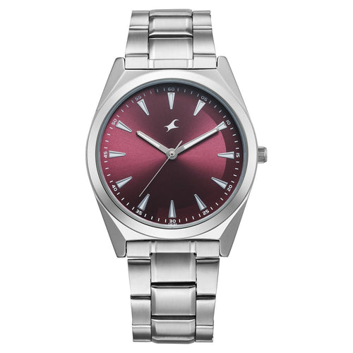 Fastrack Stunners X Quartz Analog Maroon Dial Stainless Steel Strap Watch For Guys NU38162SM01
