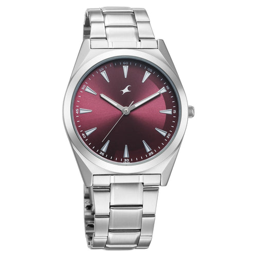Fastrack Stunners X Quartz Analog Maroon Dial Stainless Steel Strap Watch For Guys NU38162SM01
