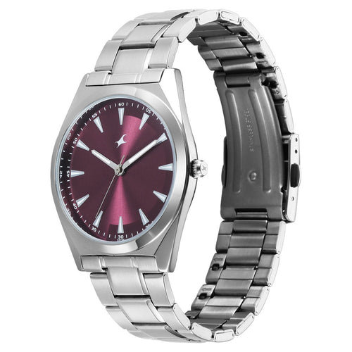 Fastrack Stunners X Quartz Analog Maroon Dial Stainless Steel Strap Watch For Guys 38162SM01
