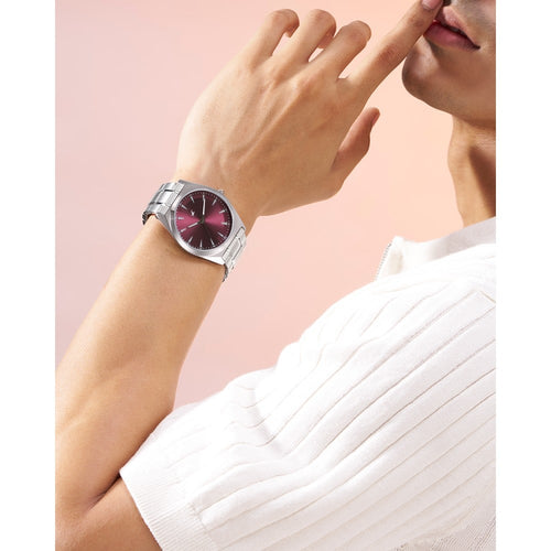 Fastrack Stunners X Quartz Analog Maroon Dial Stainless Steel Strap Watch For Guys NU38162SM01